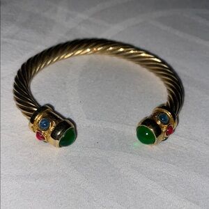 Vintage Gold and Green Twisted Cable Cuff Bracelet